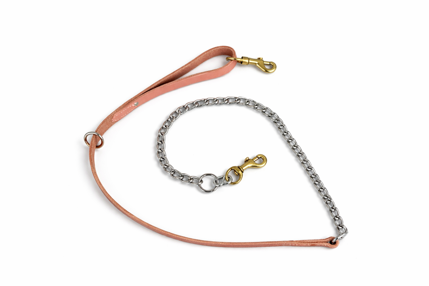 3/4" 5Ft Leather Lead 2 Snaps/O-Ring With Chain