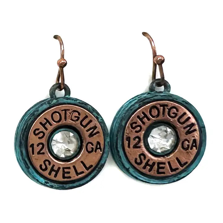 Classic Shotgun Shell and Rhinestone Dangle Earrings