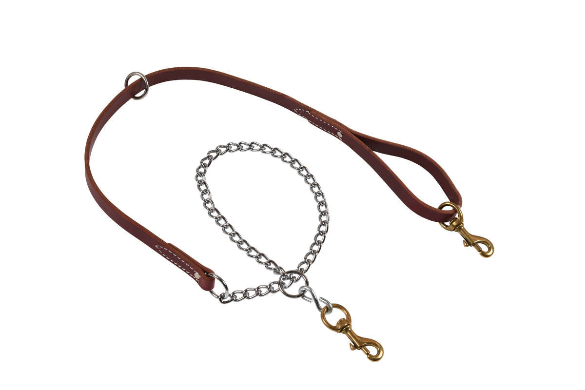 3/4" 5Ft Leather Lead 2 Snaps/O-Ring W Chain