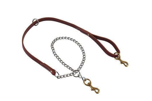 3/4" 5Ft Leather Lead 2 Snaps/O-Ring W Chain
