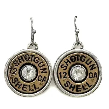 Classic Shotgun Shell and Rhinestone Dangle Earrings