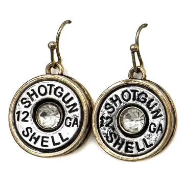 Classic Shotgun Shell and Rhinestone Dangle Earrings