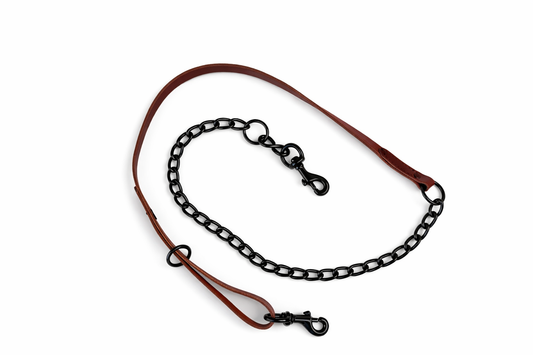 3/4" 5Ft Leather Lead 2 Snaps/O-Ring With Chain