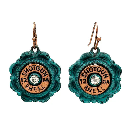 Shotgun Bullet Shell Flower Western Dangle Earrings